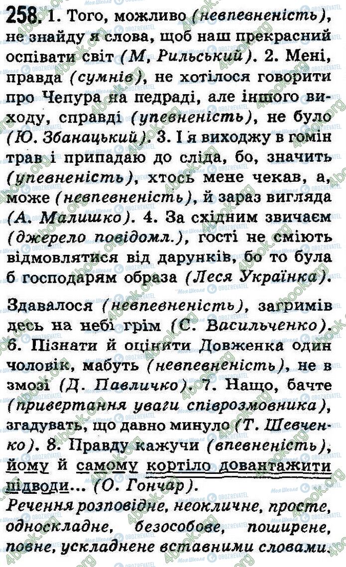 ГДЗ Українська мова 8 клас сторінка 258